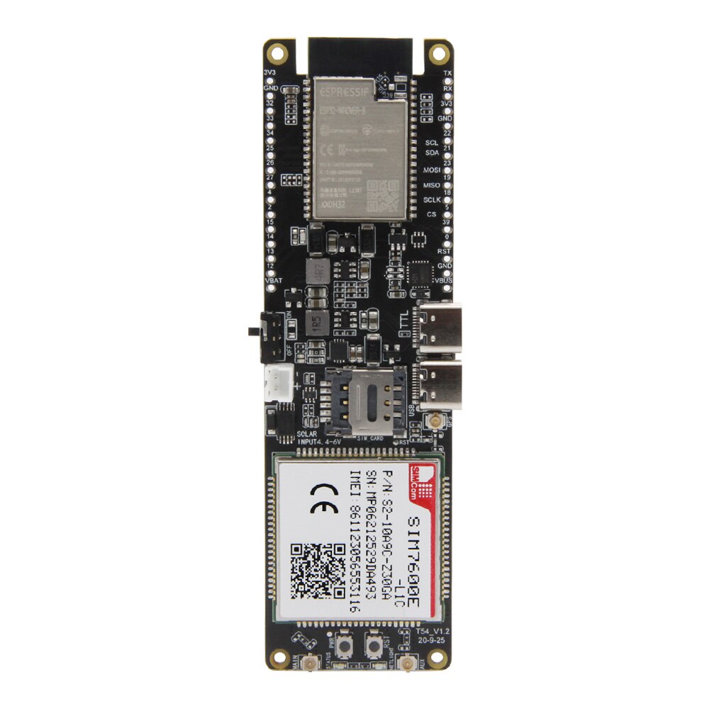 T-SIM7600E-L1C USB 동글 모듈 와이파이 블루투스 18650 배터리 홀더 태양열 충전 보드 ESP32 칩 4G LTE CAT4 [LILYGO-29]