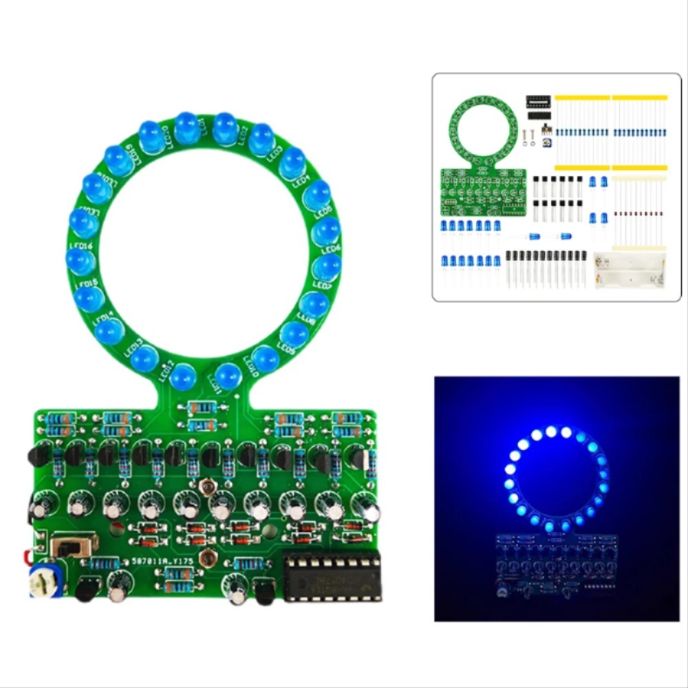 원형 그라데이션 LED 워터 램프 DIY 전자 키트 재미있는 납땜 생산 부품 플로우 라이트 키트 DC 3V 속도 조절 가능 [DIY-283]