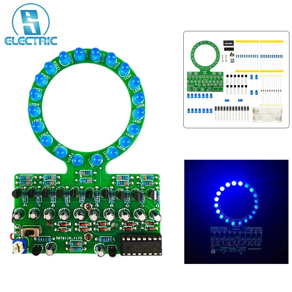 원형 그라데이션 LED 워터 램프 DIY 전자 키트 재미있는 납땜 생산 부품 플로우 라이트 키트 DC 3V 속도 조절 가능 [DIY-283]
