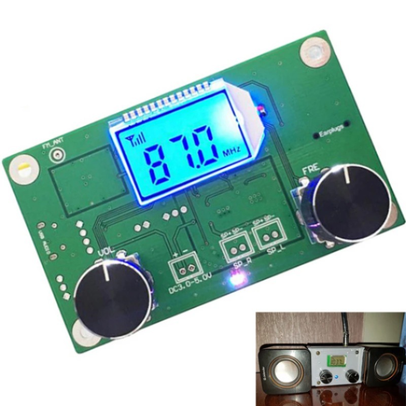 FM 라디오 수신기 모듈 LCD 디스플레이 주파수 변조 스테레오 라디오 수신기 보드 사일런싱 PCB 회로 기판 3-5V [OPEN-ZTI43-42]